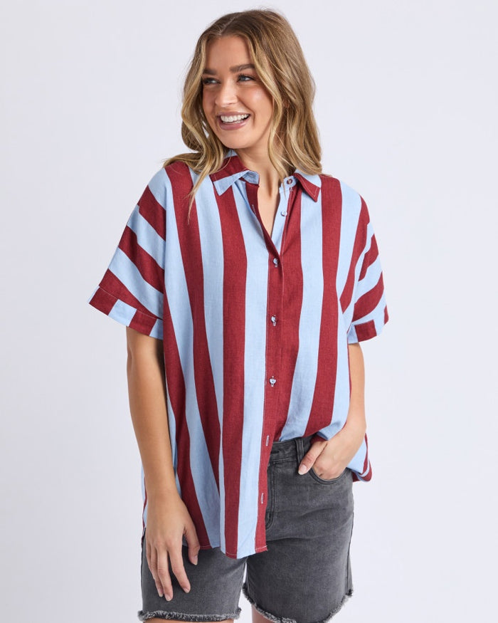 Esmarie Blue and Red Stripe Linen Shirt | Gretel Lane