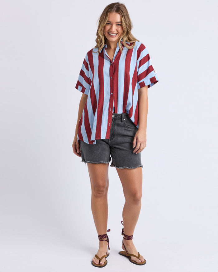 Esmarie Blue and Red Stripe Linen Shirt | Gretel Lane