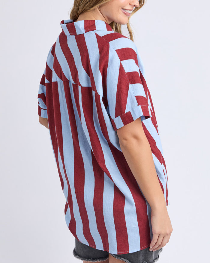 Esmarie Blue and Red Stripe Linen Shirt | Gretel Lane