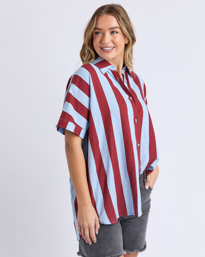 Esmarie Blue and Red Stripe Linen Shirt | Gretel Lane