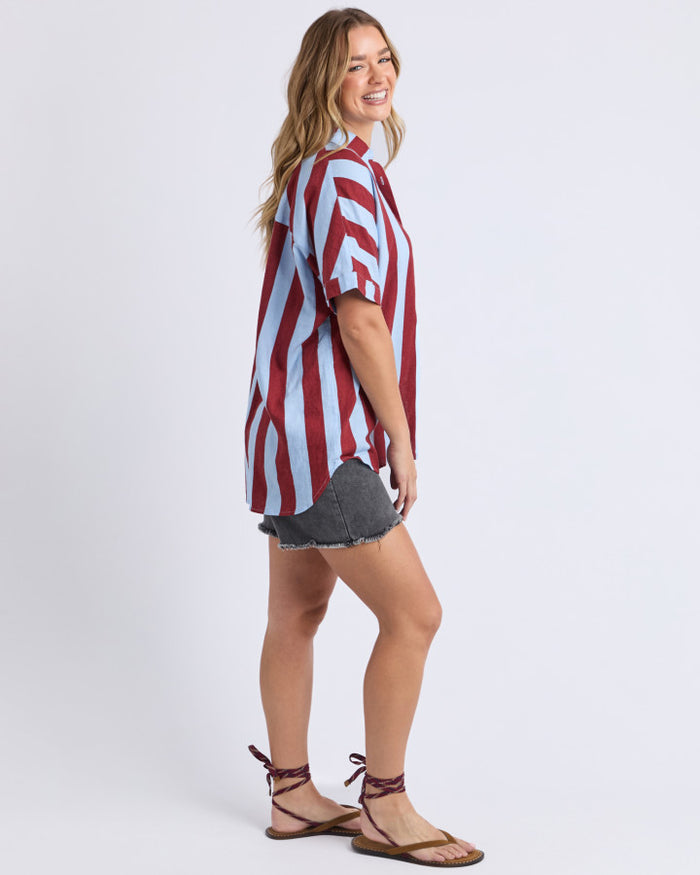Esmarie Blue and Red Stripe Linen Shirt | Gretel Lane