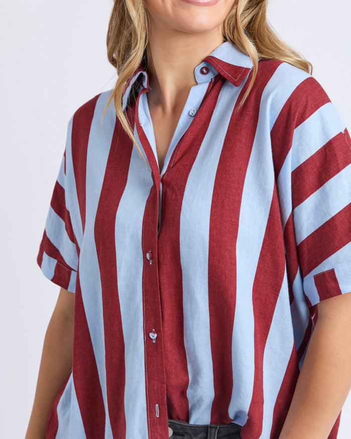 Esmarie Blue and Red Stripe Linen Shirt | Gretel Lane