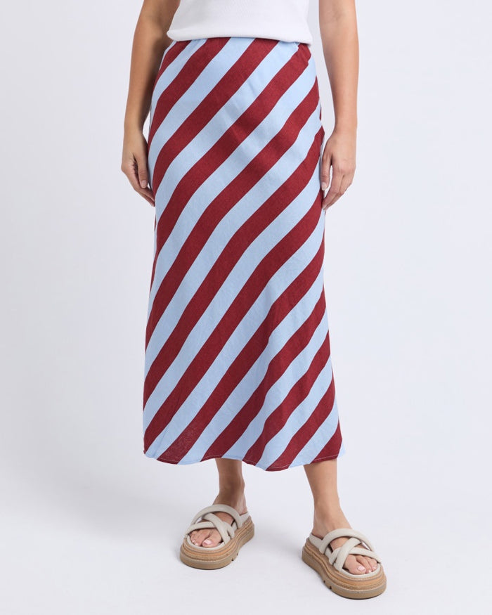 Esmarie Red and Blue Stripe Bias Cut Skirt | Gretel Lane