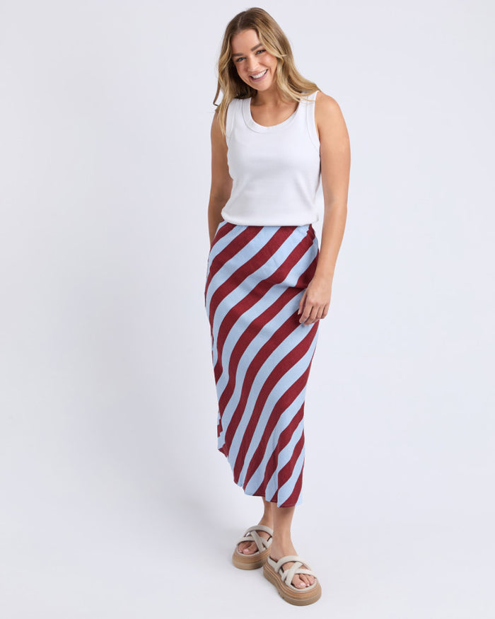 Esmarie Red and Blue Stripe Bias Cut Skirt | Gretel Lane
