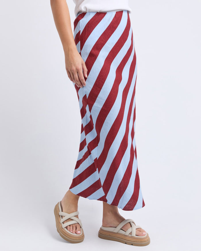 Esmarie Red and Blue Stripe Bias Cut Skirt | Gretel Lane