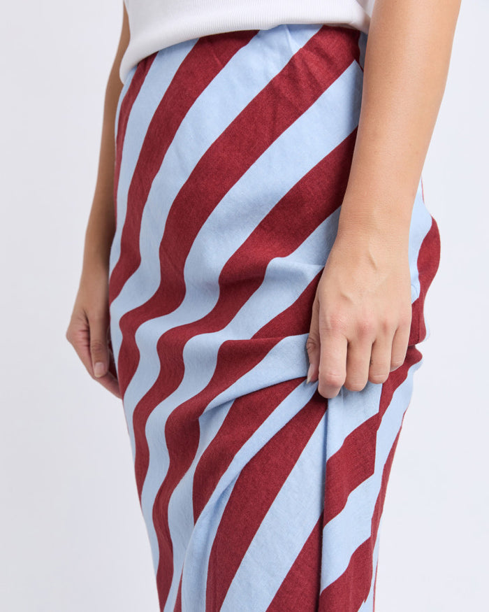 Esmarie Red and Blue Stripe Bias Cut Skirt | Gretel Lane