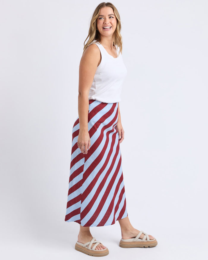 Esmarie Red and Blue Stripe Bias Cut Skirt | Gretel Lane