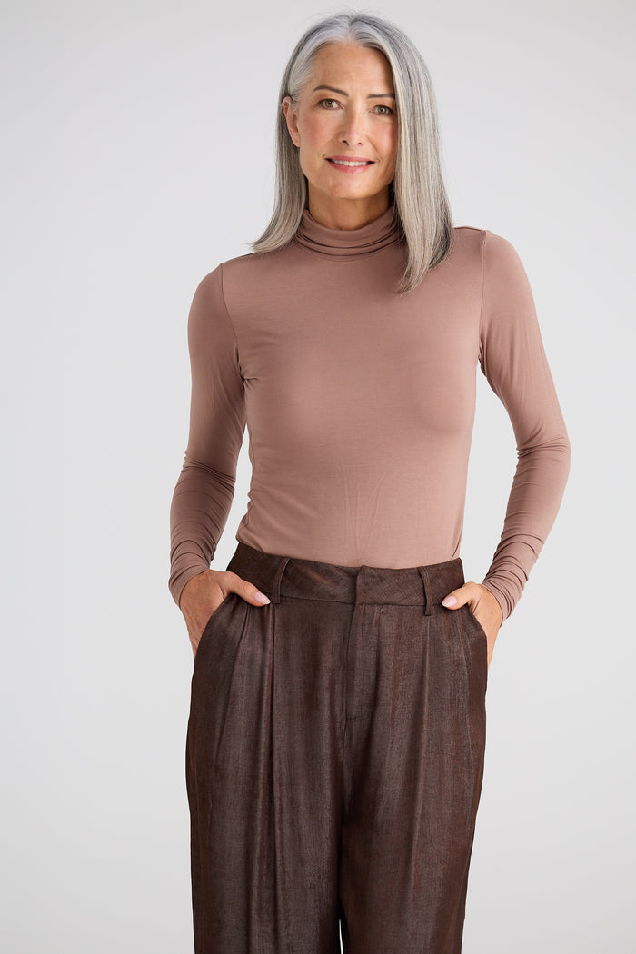 Brave + True Essential Long Sleeve Polo Top in Brown | Women's Clothing | Gretel Lane