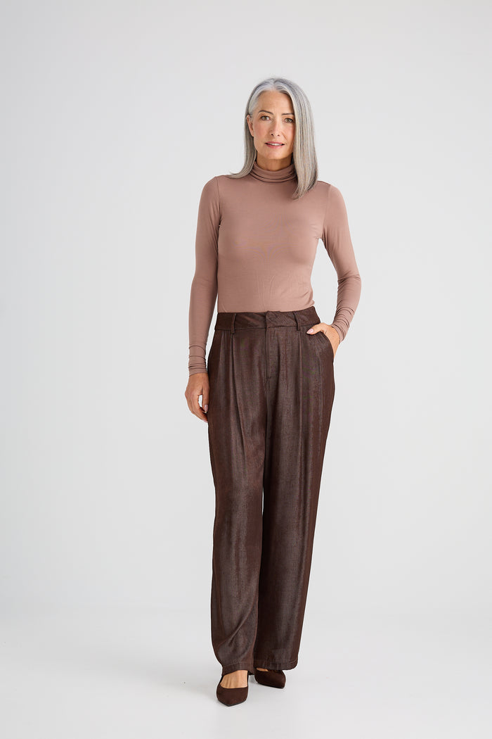 Brave + True Essential Long Sleeve Polo Top in Brown | Women's Clothing | Gretel Lane