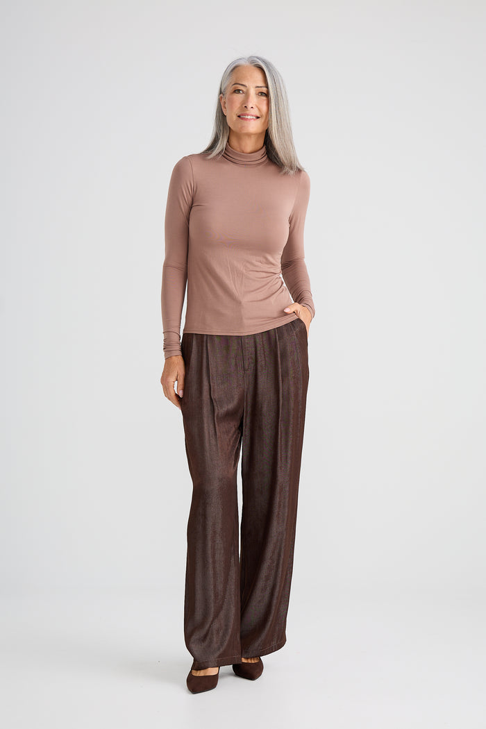 Brave + True Essential Long Sleeve Polo Top in Brown | Women's Clothing | Gretel Lane