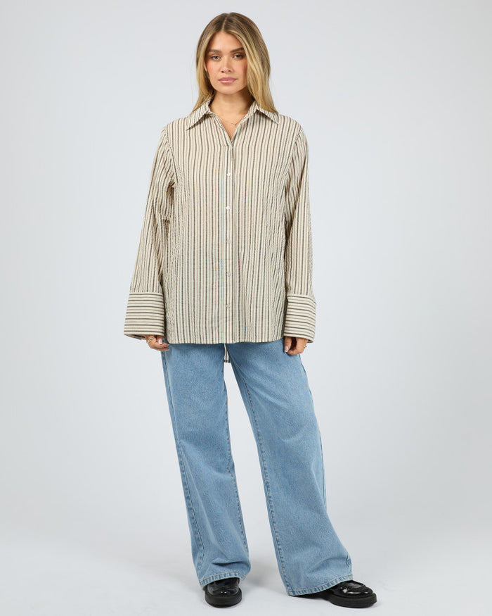 All About Eve Eva Seersucker Brown Stripe Shirt | Women's Clothing | Gretel Lane
