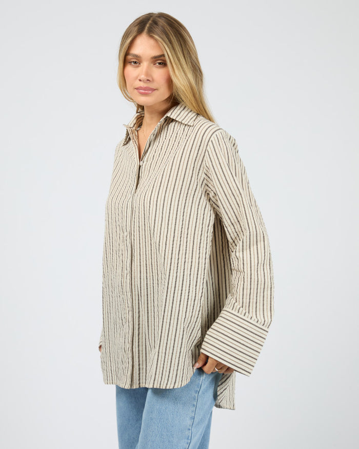 All About Eve Eva Seersucker Brown Stripe Shirt | Women's Clothing | Gretel Lane