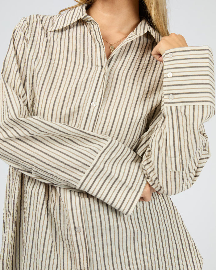 All About Eve Eva Seersucker Brown Stripe Shirt | Women's Clothing | Gretel Lane