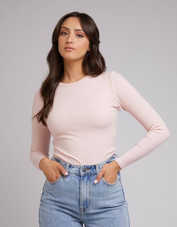 All About Eve Rib Baby Long Sleeve Tee in Pale Pink | Gretel Lane