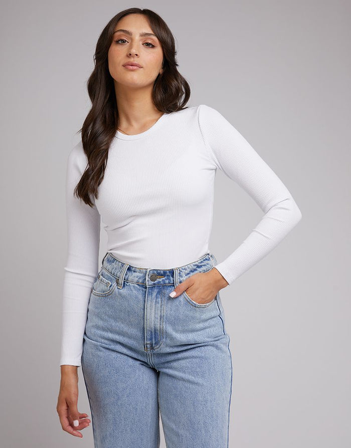 All About Eve Rib Baby Long Sleeve Tee in White | Gretel Lane