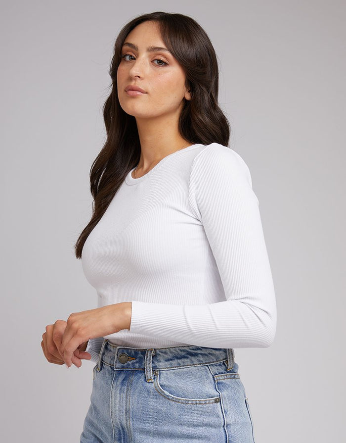 All About Eve Rib Baby Long Sleeve Tee in White | Gretel Lane