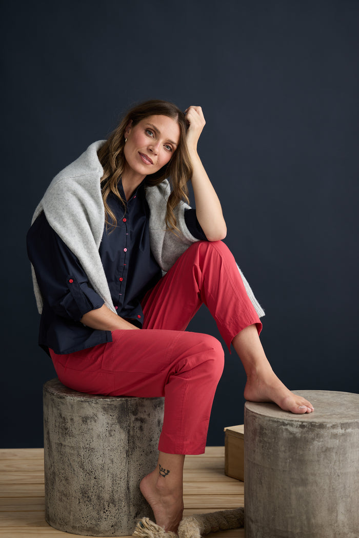 Holiday Fae Cotton Button Through Shirt in Navy | Women's Shirts | Gretel Lane