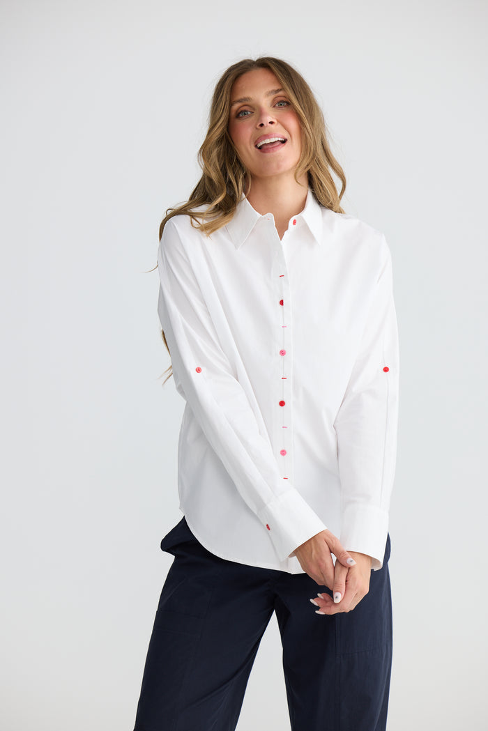 Fae Cotton Button Through Shirt in White | Gretel Lane