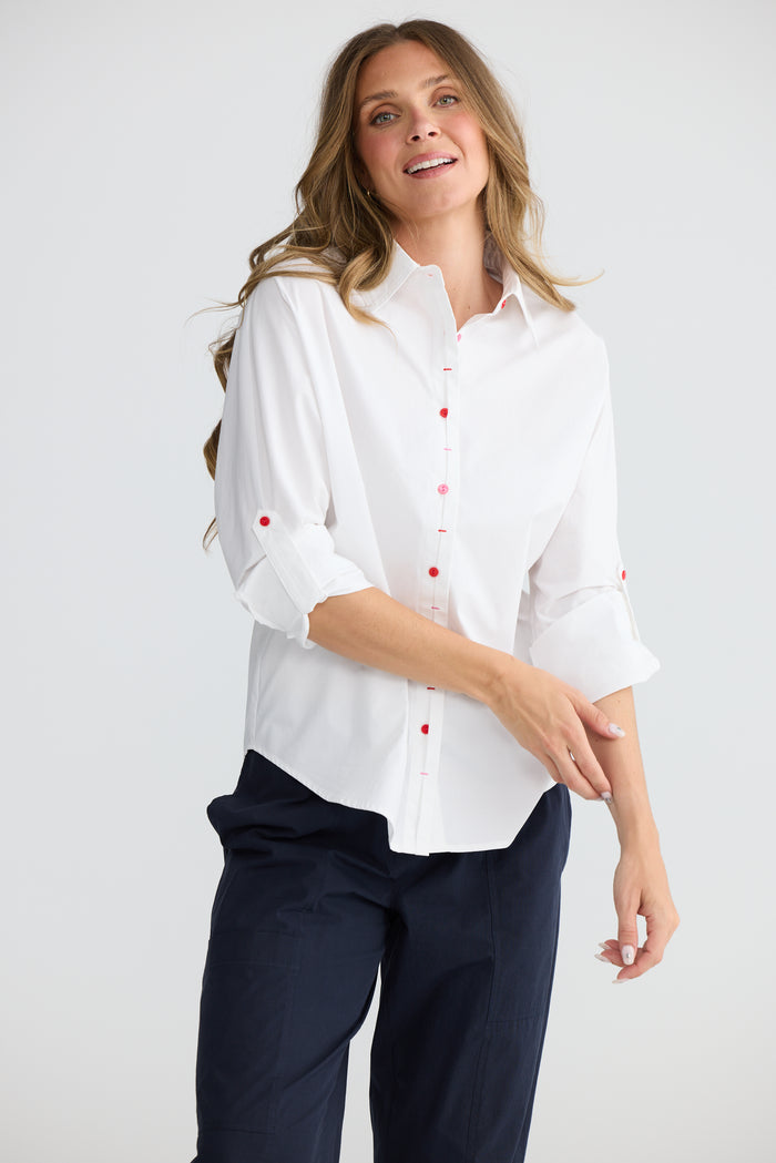 Fae Cotton Button Through Shirt in White | Gretel Lane