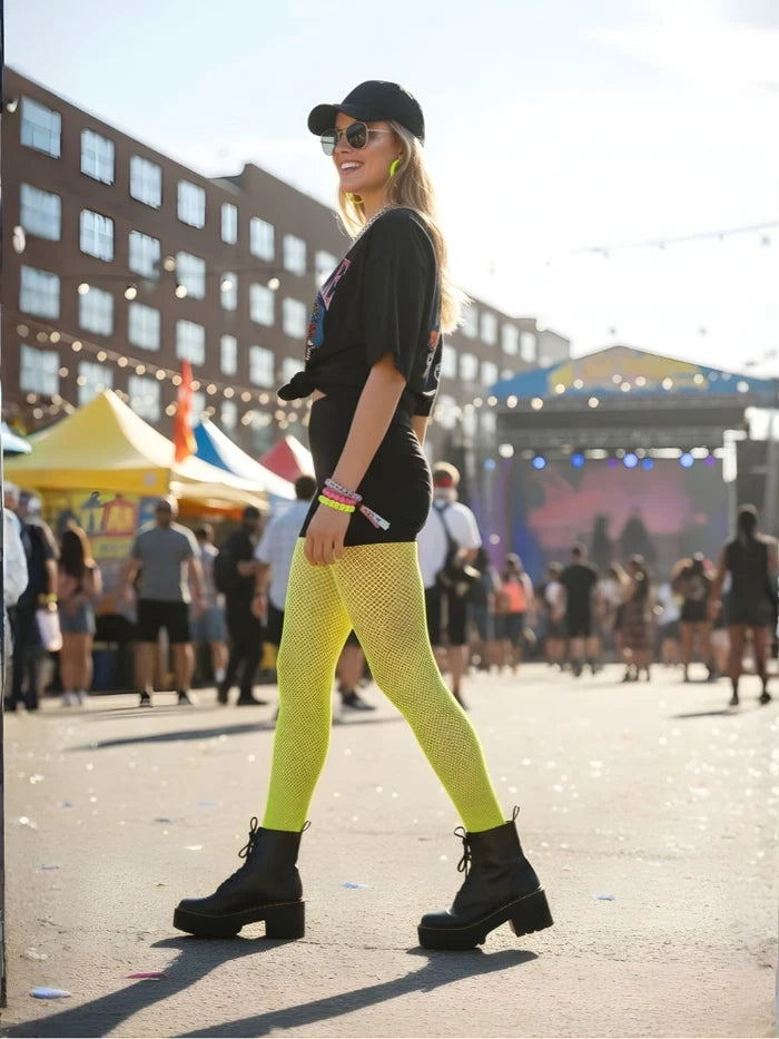 Fancy Neon Yellow Fishnet Footless Tights