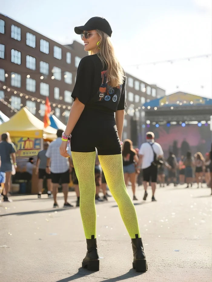 Fancy Neon Yellow Fishnet Footless Tights