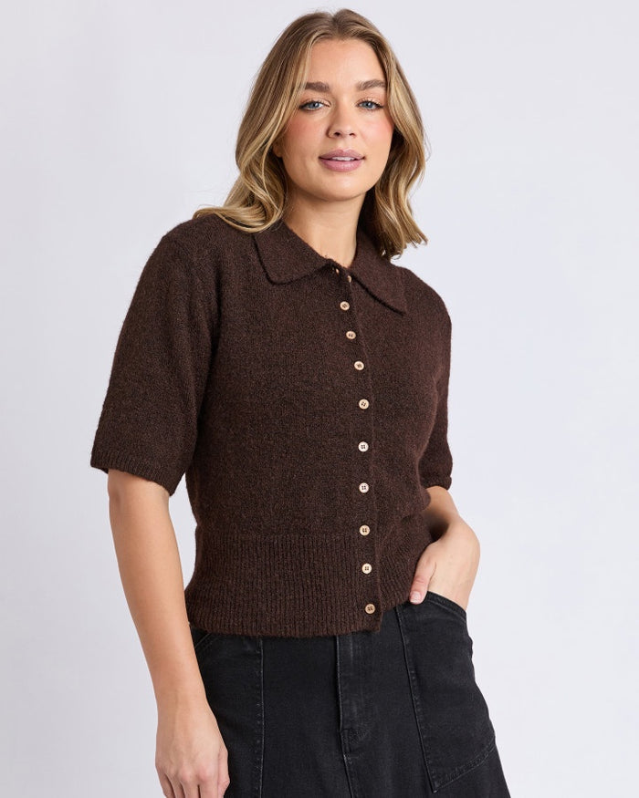 Foxwood Women's Brown Knit Fernie Button Front Tee | Gretel Lane