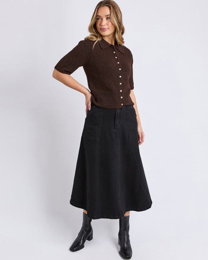 Foxwood Women's Brown Knit Fernie Button Front Tee | Gretel Lane