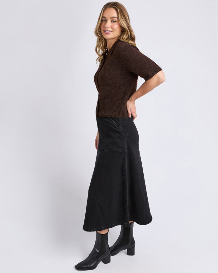 Foxwood Women's Brown Knit Fernie Button Front Tee | Gretel Lane