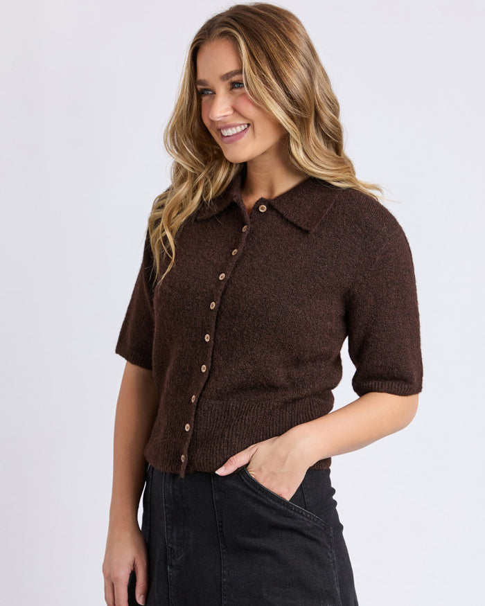 Foxwood Women's Brown Knit Fernie Button Front Tee | Gretel Lane