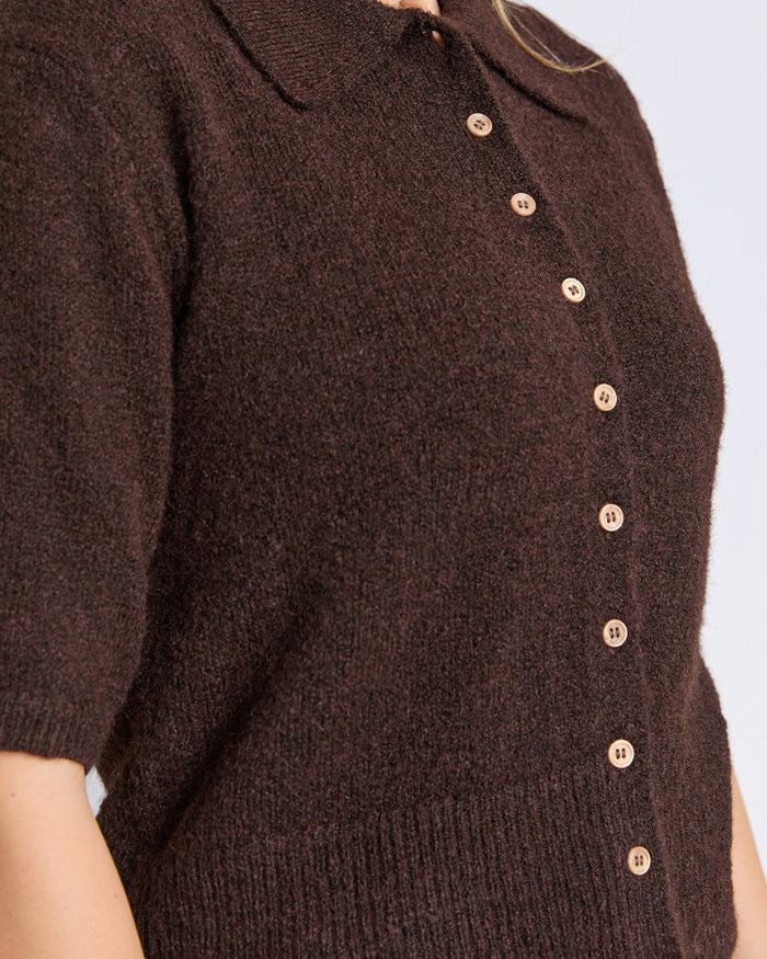 Foxwood Women's Brown Knit Fernie Button Front Tee | Gretel Lane
