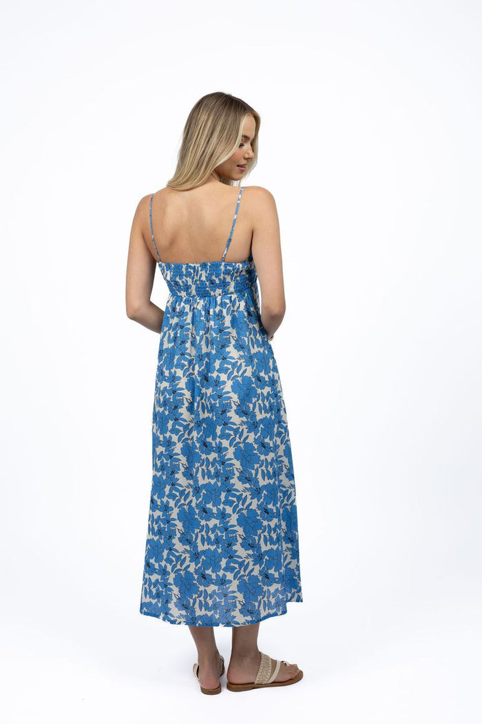 Blue Floral Sleeveless Strappy Maxi Dress | Humidity Fleur Sway Dress with A-Line Skirt and Side Pockets | Australian Women's Dresses