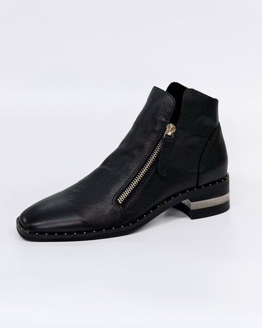 Django & Juliette Women's Black Leather Twin Zip Floriss Ankle Boot | Gretel Lane