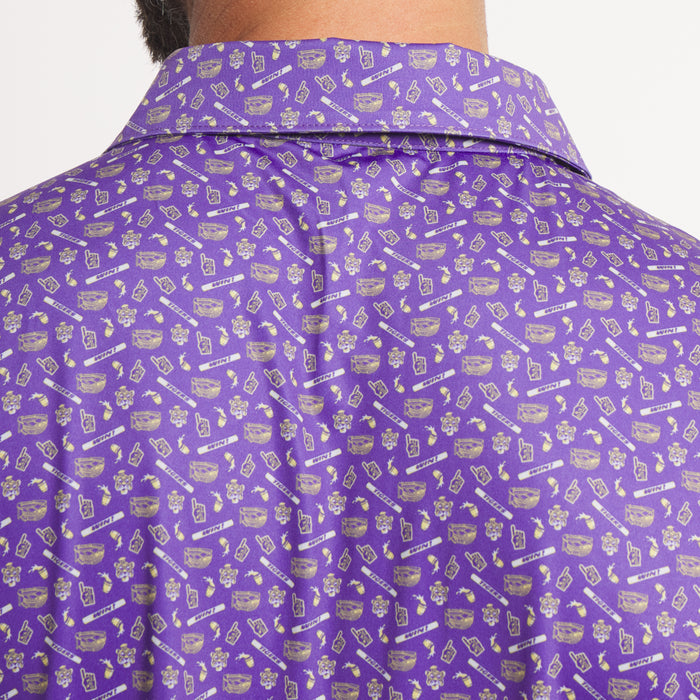 Purple Stadium Print | ON MODEL | BACK COLLAR DETAIL