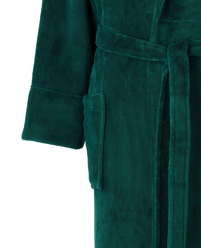 Men's Green Super Soft Fleece Dressing Gown pocket detail