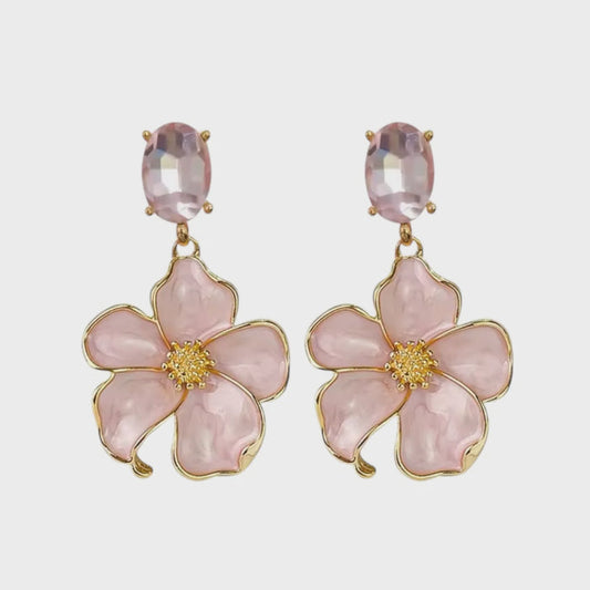 Frenchy Flower Drop Earrings (Pink)