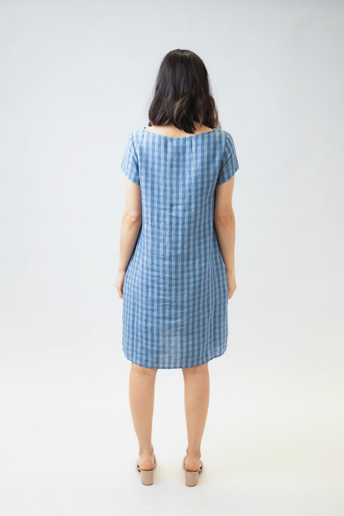 women's mini dress in Denim Check | Naturals by O&J