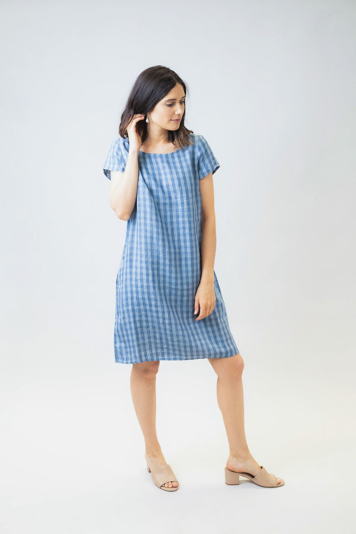 GA237 blue check mini dress | Naturals by O&J