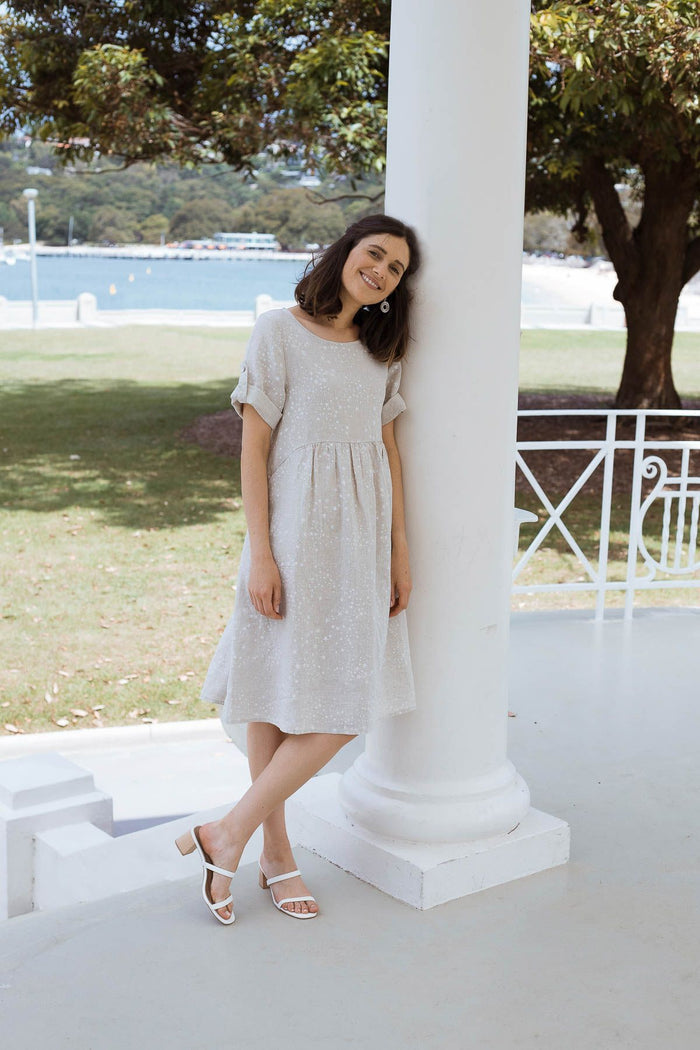 GA271 Galaxy Sand Midi Dress with feminine drape