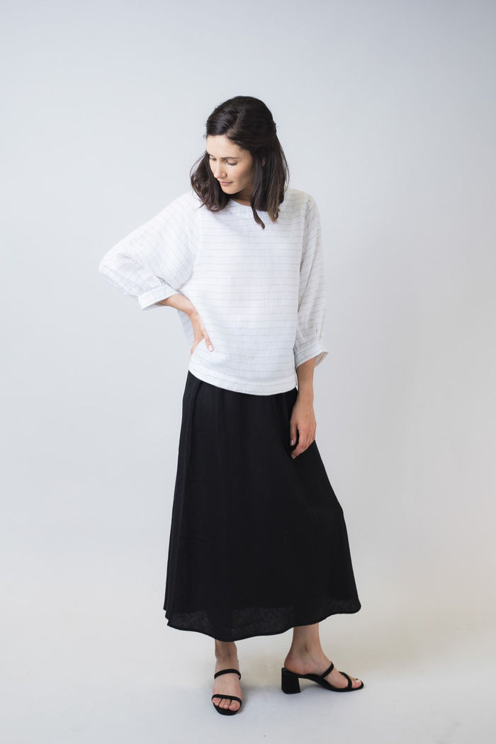 women’s white pinstripe top by Naturals by O&J