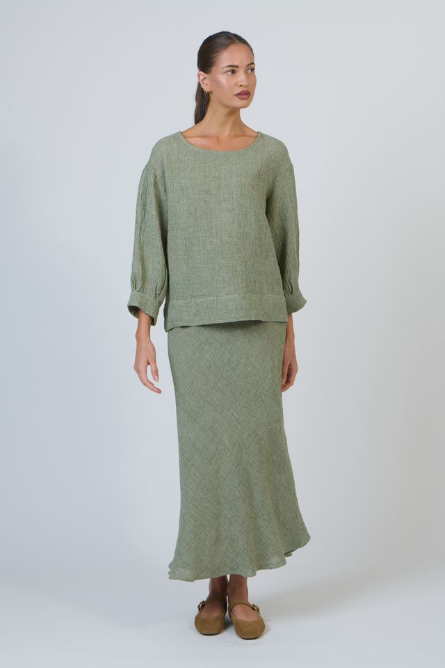 Green Woven Linen skirt | Gretel Lane