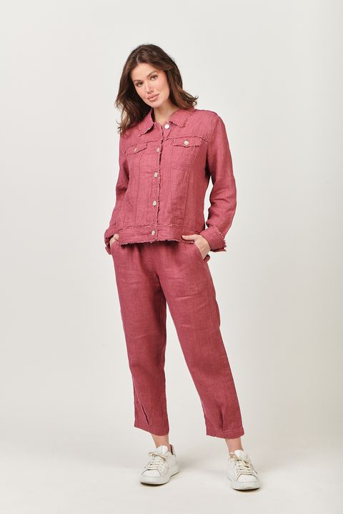 GA30 Linen Button Jacket - Rhubarb