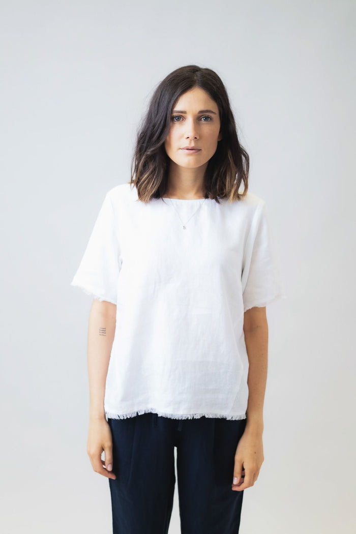 Women's white linen short-sleeve top Naturals by O&J