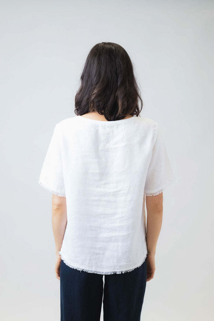 women's linen top by Naturals by O&J in classic White