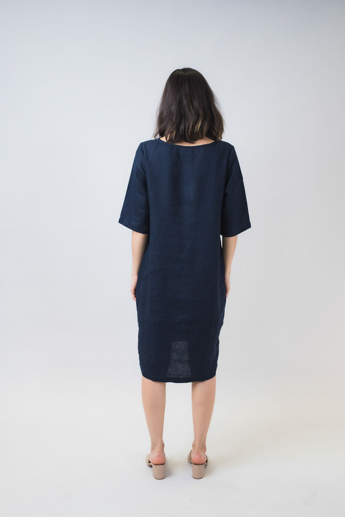 GA324 Navy Linen Dress by Naturals by O&J