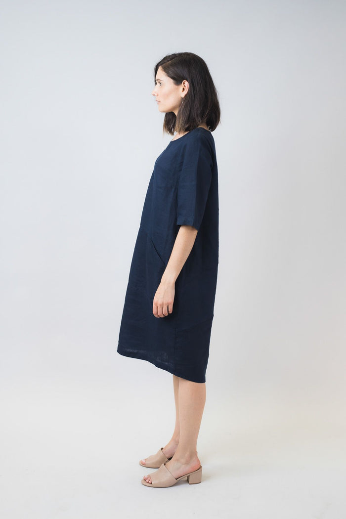 Navy 100% Linen dress by Naturals by O&J