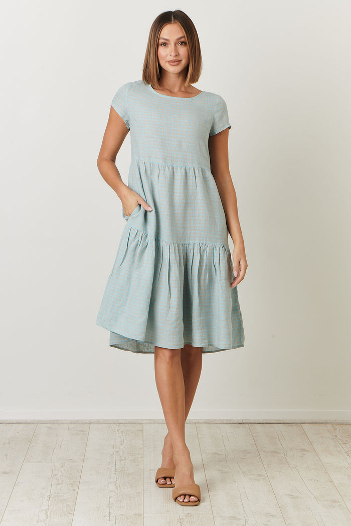 GA333 100% Linen Midi Dress (Cancun Check)