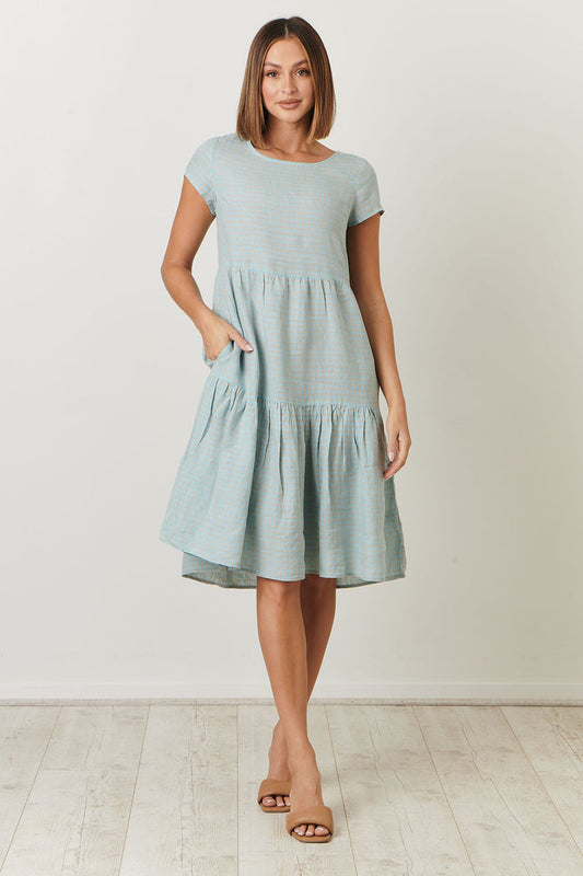 GA333 100% Linen Midi Dress (Cancun Check)