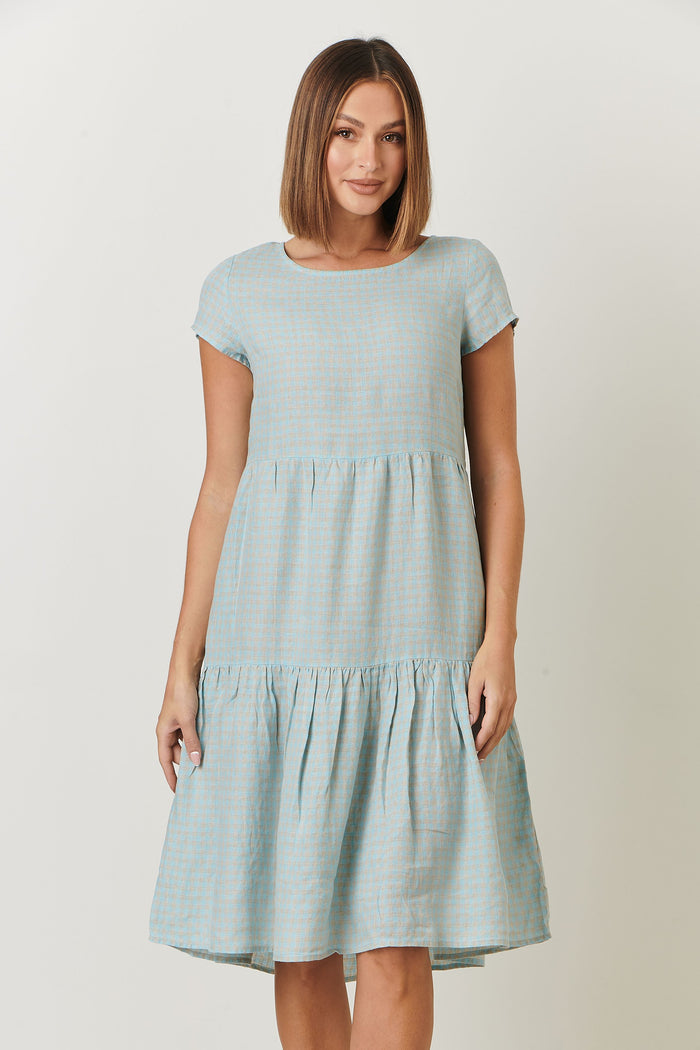 GA333 100% Linen Midi Dress (Cancun Check)