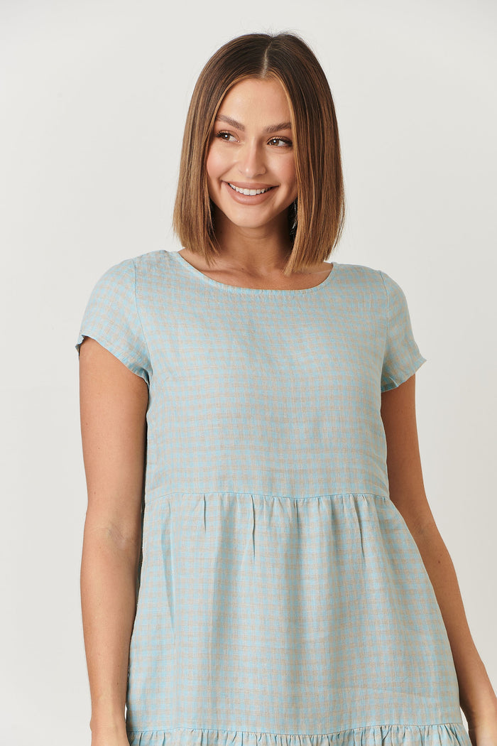 GA333 100% Linen Midi Dress (Cancun Check)