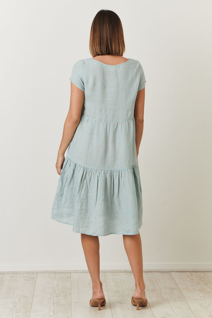 GA333 100% Linen Midi Dress (Cancun Check)